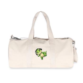 Cute T-Rex Dino with Headphones Dancing Music - Recycled Canvas Sports Bag by Stanley/Stella - natural - Front