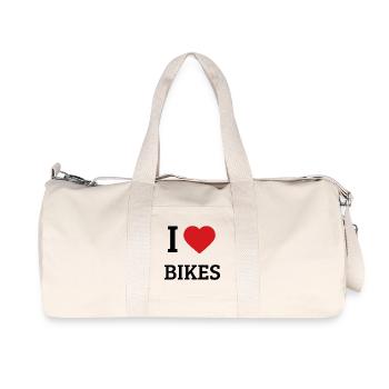 I Love Bikes Saying – Bicycle & Road Bike T-Shirt - Recycled Canvas Sports Bag by Stanley/Stella - natural - Front
