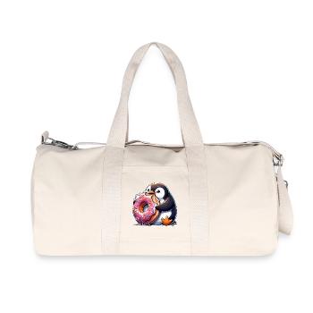 pingouin mignon beignet amateur de dessin animé manger - Sac de sport en toile recyclée Stanley/Stella - blanc naturel - Devant