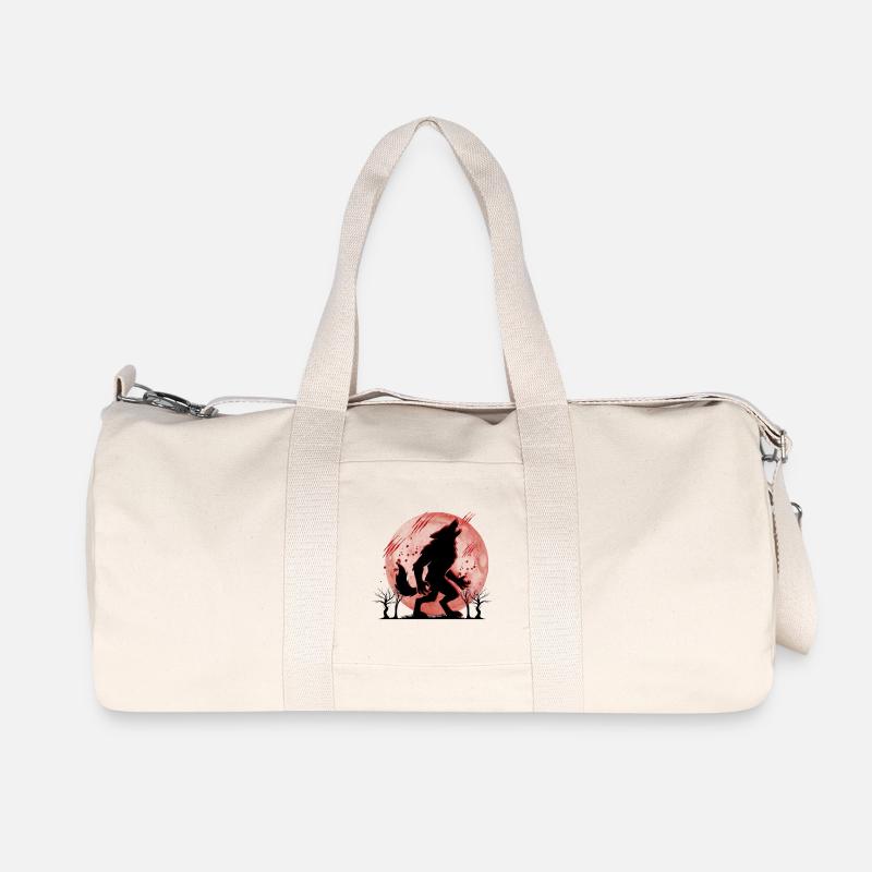 Wolfsruf im roten Mondkreis Vollmond - Recycelte Canvas-Sporttasche von Stanley/Stella - Naturweiß