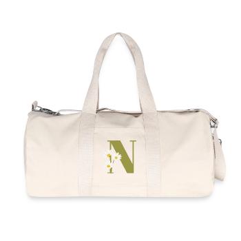 Lettre n vert marguerites - Sac de sport en toile recyclée Stanley/Stella - blanc naturel - Devant