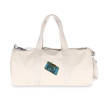 Kameramotiv Retro Blau - Recycelte Canvas-Sporttasche von Stanley/Stella - Naturweiß - Vorne