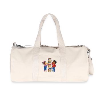 Kinder Bücherstapel Messen Lustiges Lernmotiv - Recycelte Canvas-Sporttasche von Stanley/Stella - Naturweiß - Vorne