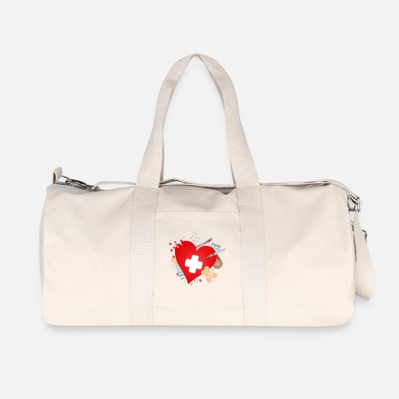 Erste Hilfe Set oder Reiseapotheke mit Herz - Recycelte Canvas-Sporttasche von Stanley/Stella - Naturweiß