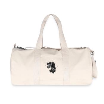 Anmutiges Schwarzes Pferdemotiv - Recycelte Canvas-Sporttasche von Stanley/Stella - Naturweiß - Vorne