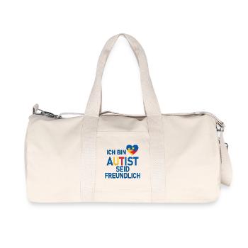 Ich bin Autist seid freundlich - Recycelte Canvas-Sporttasche von Stanley/Stella - Naturweiß - Vorne