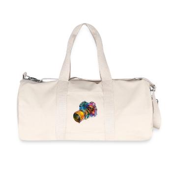 Regenbogenkamera als CAD-Design in Farbexplosion - Recycelte Canvas-Sporttasche von Stanley/Stella - Naturweiß - Vorne