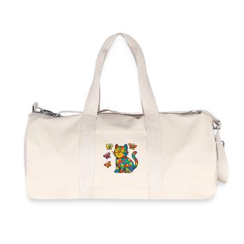 Chat patchwork aux papillons colorés - Sac de sport en toile recyclée Stanley/Stella - blanc naturel - Devant