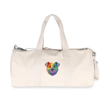 Cute Rainbow Cyber Dog Cartoon Face - Recycled Canvas Sports Bag by Stanley/Stella - natural - Front