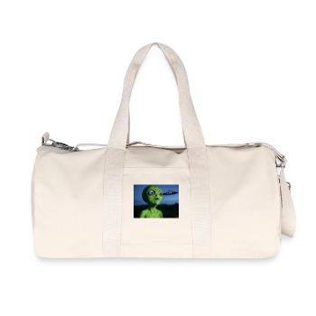 Grüner Alien Blickfang UFO - Recycelte Canvas-Sporttasche von Stanley/Stella - Naturweiß - Vorne