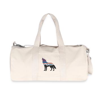 Wolf Dog Mountain Landscape Forest Hiking Silhouette - Recycled Canvas Sports Bag by Stanley/Stella - natural - Front