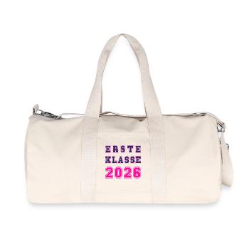 Erste Klasse 2026 – Einschulung Collegstyle pink - Recycelte Canvas-Sporttasche von Stanley/Stella - Naturweiß - Vorne