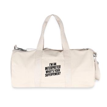 Je suis interprète. Quel est ton super-pouvoir ? - Sac de sport en toile recyclée Stanley/Stella - blanc naturel - Devant