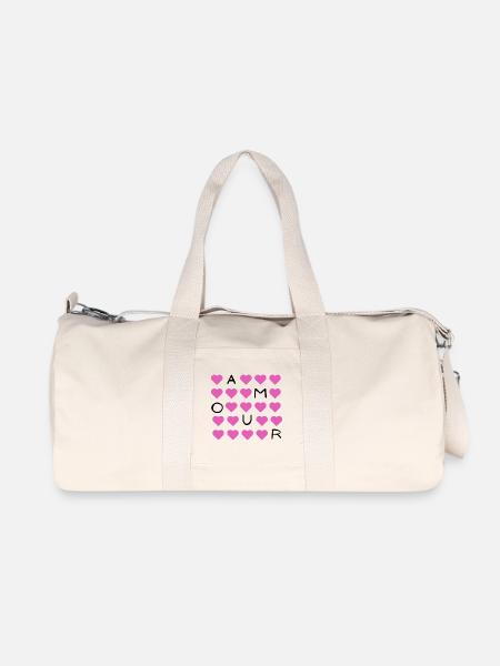 Pink Heart Grid Pattern - Recycled Canvas Sports Bag by Stanley/Stella - natural