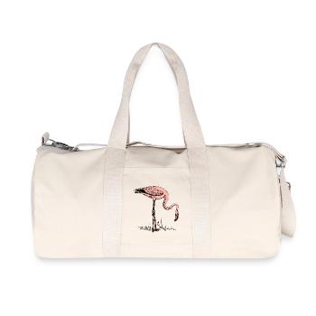 Rosa Flamingo - Recycelte Canvas-Sporttasche von Stanley/Stella - Naturweiß - Vorne