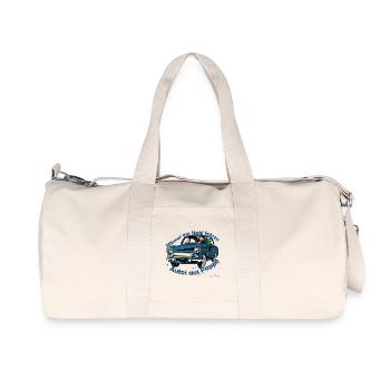 Stahlmänner Autokarikatur - Recycelte Canvas-Sporttasche von Stanley/Stella - Naturweiß - Vorne