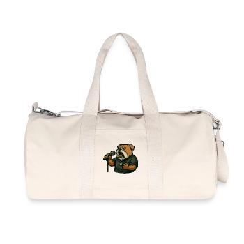 Rock Singer Bulldog with Microphone Cartoon Art - Recycled Canvas Sports Bag by Stanley/Stella - natural - Front