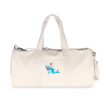French Bulldog Riding Shark – Fun & Whimsical Dog  - Recycled Canvas Sports Bag by Stanley/Stella - natural - Front