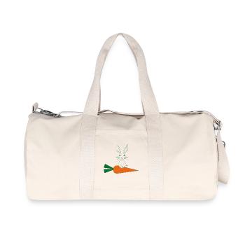 Green Rabbit Line Art with Carrot - Recycled Canvas Sports Bag by Stanley/Stella - natural - Front