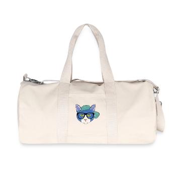 Blaue Katze mit Cap - Recycelte Canvas-Sporttasche von Stanley/Stella - Naturweiß - Vorne