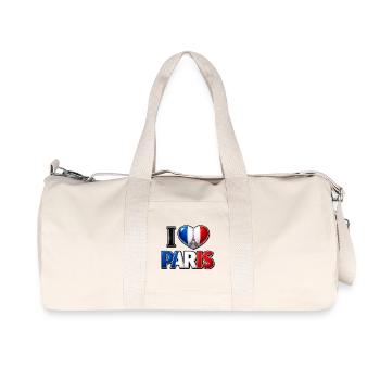 I Love Paris – Tricolor Heart and Eiffel Tower - Recycled Canvas Sports Bag by Stanley/Stella - natural - Front