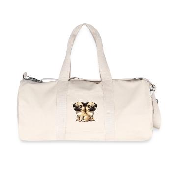 Cute Pug Cartoon Friends Friendship Twins - Recycled Canvas Sports Bag by Stanley/Stella - natural - Front