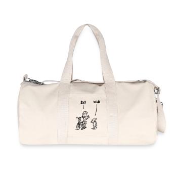 Setzen Sie sich hin und gehen Sie. Rollstuhlfahrer vs. Hund. Humor # - Recycelte Canvas-Sporttasche von Stanley/Stella - Naturweiß - Vorne