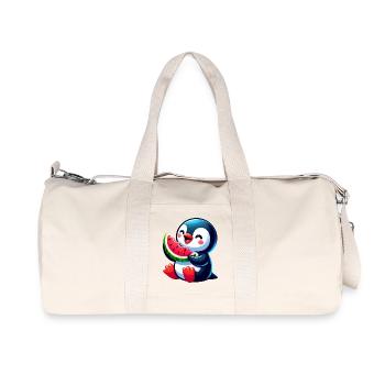Cute Penguin Melon Watermelon Summer Cartoon - Recycled Canvas Sports Bag by Stanley/Stella - natural - Front