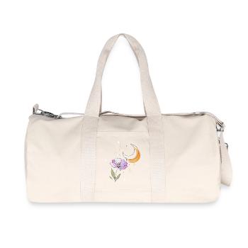 Flower with Moon Line Art Illustration - Recycled Canvas Sports Bag by Stanley/Stella - natural - Front