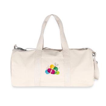 colorful balls of wool & knitting needles with scissors - Recycled Canvas Sports Bag by Stanley/Stella - natural - Front