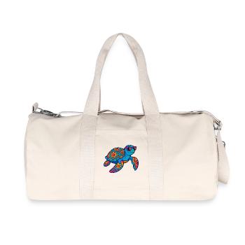 Colorful flower animal turtle with sunglasses - Recycled Canvas Sports Bag by Stanley/Stella - natural - Front