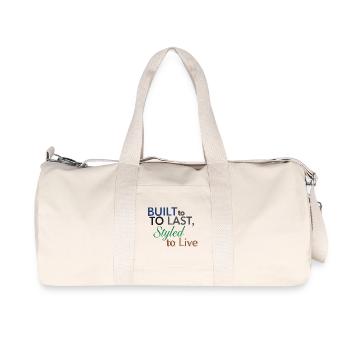 Gebaut für die Ewigkeit, gestylt, um zu leben Zitat - Recycelte Canvas-Sporttasche von Stanley/Stella - Naturweiß - Vorne