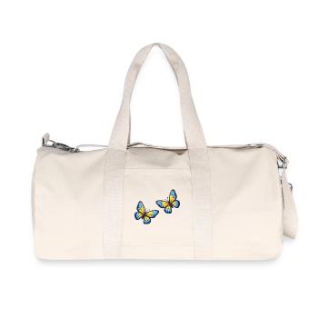 Blue Yellow Butterflies Pattern - Recycled Canvas Sports Bag by Stanley/Stella - natural - Front