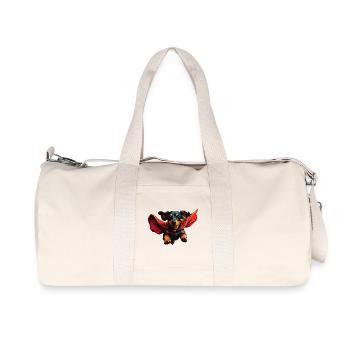Superhero Dachshund with Cape - Recycled Canvas Sports Bag by Stanley/Stella - natural - Front