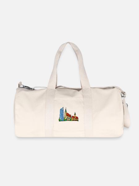 Bunte Leipziger Skyline im Kinderstil - Recycelte Canvas-Sporttasche von Stanley/Stella - Naturweiß