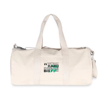 Citation motivante Bousculer Travailler dur Rêver grand - Sac de sport en toile recyclée Stanley/Stella - blanc naturel - Devant