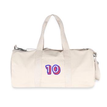 10. 10 JAHRE. 10-JÄHRIGES JUBILÄUM. 10-JÄHRIGES JUBILÄUM. - Recycelte Canvas-Sporttasche von Stanley/Stella - Naturweiß - Vorne
