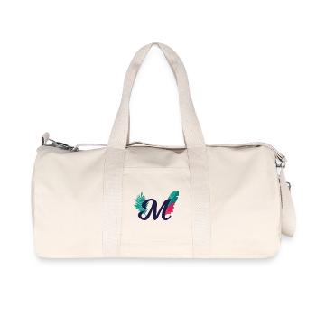 Eleganter Buchstabe 'M' mit Blumen - Recycelte Canvas-Sporttasche von Stanley/Stella - Naturweiß - Vorne