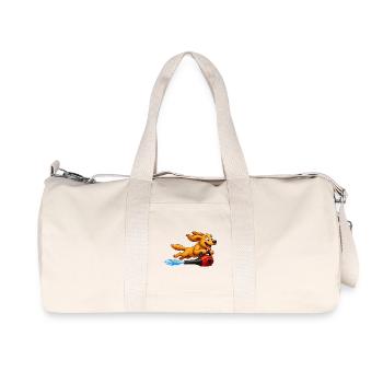 Dog Flying With Leaf Blower Jetpack - Recycled Canvas Sports Bag by Stanley/Stella - natural - Front