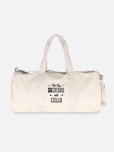 Dieser Junge lebt von Jesus und Cello - Recycelte Canvas-Sporttasche von Stanley/Stella - Naturweiß