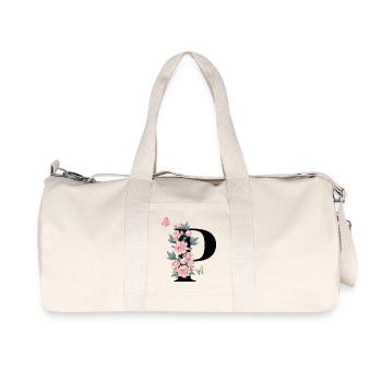 Buchstabe p rosa Blumen - Recycelte Canvas-Sporttasche von Stanley/Stella - Naturweiß - Vorne