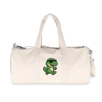 Cool T-Rex Dinosaur with Sunglasses Jogging - Recycled Canvas Sports Bag by Stanley/Stella - natural - Front