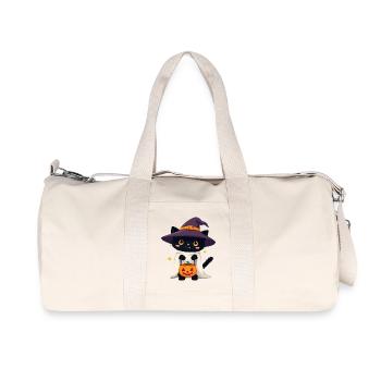 Halloween Cat with Halloween Pumpkin - Recycled Canvas Sports Bag by Stanley/Stella - natural - Front