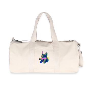 Psychedelischer Husky Kopf Neonfarben - Recycelte Canvas-Sporttasche von Stanley/Stella - Naturweiß - Vorne