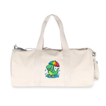 Dino with colorful rainbow umbrella - Recycled Canvas Sports Bag by Stanley/Stella - natural - Front