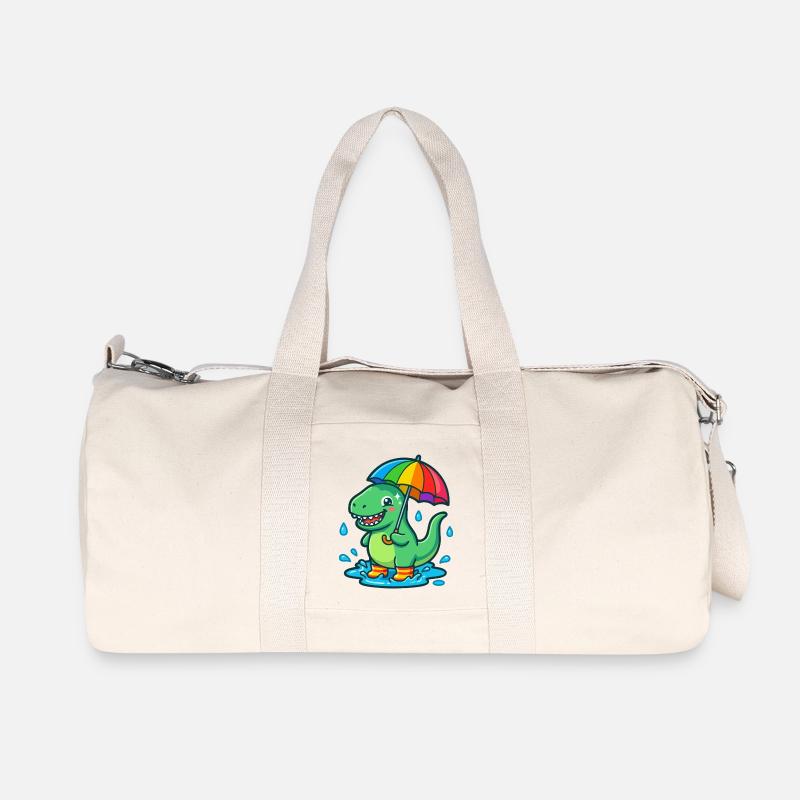 Dino mit buntem Regenbogenschirm - Recycelte Canvas-Sporttasche von Stanley/Stella - Naturweiß