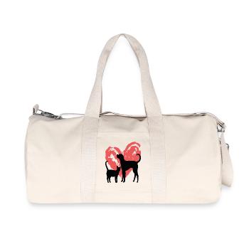 Cat and Dog on the Heart Background for Animal Lovers - Recycled Canvas Sports Bag by Stanley/Stella - natural - Front