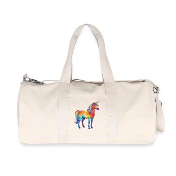 Buntes Einhorn-Regenbogen-Pop-Art-Aquarell - Recycelte Canvas-Sporttasche von Stanley/Stella - Naturweiß - Vorne