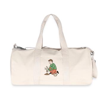 Junger Gärtner pflanzt einen Trieb - Recycelte Canvas-Sporttasche von Stanley/Stella - Naturweiß - Vorne