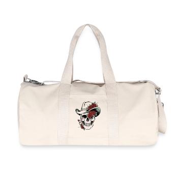 Totenkopf Schädel Cowboy Hut Rosen Blüten Western  - Recycelte Canvas-Sporttasche von Stanley/Stella - Naturweiß - Vorne